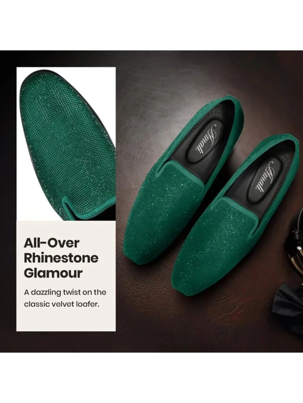 Amali Men's Green Dazzle Velvet Tuxedo Loafer Slip On Formal Wedding Dress Shoes
